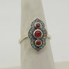 Art Deco Opal Ring, Australian Opals and Fire Opals, Size 8 - Vintage Lane Jewelry