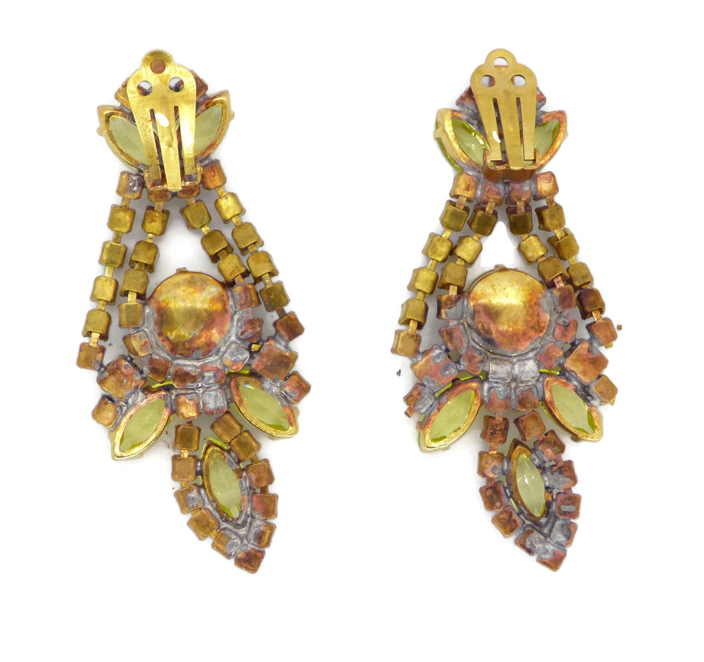Vaseline Uranium Czech Glass Large Clip Earrings - Vintage Lane Jewelry