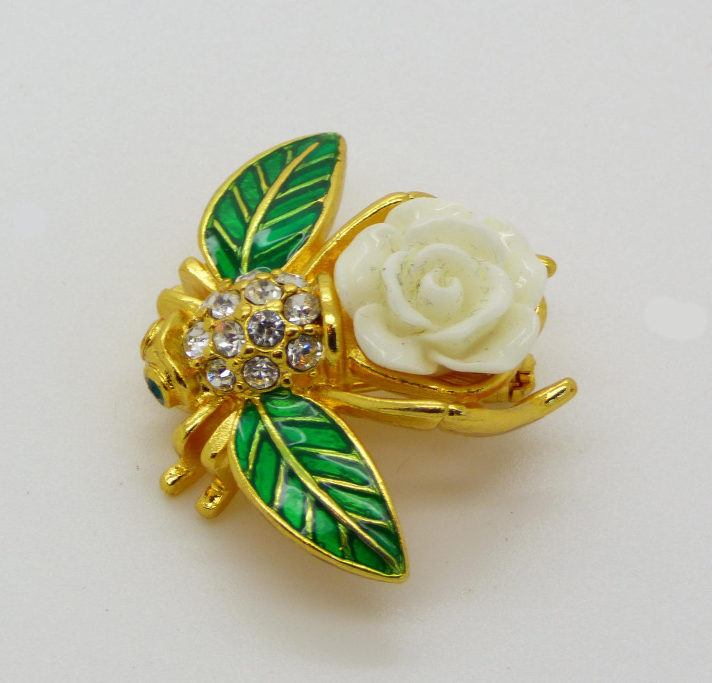 Joan Rivers "Gardenia" Enamel and Crystal Bee Limited Edition Pin / Brooch - Vintage Lane Jewelry