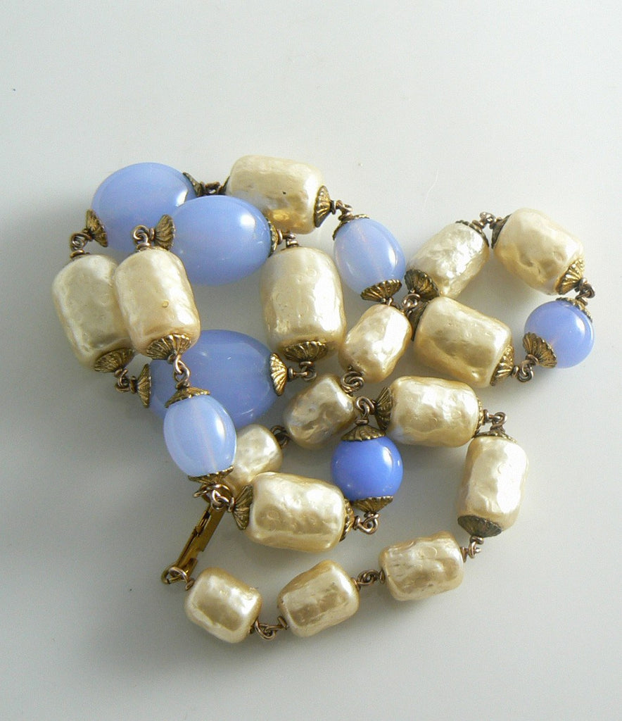 Miriam Haskell Baroque Style Pearl Chalcedony Glass Bead Necklace - Vintage Lane Jewelry