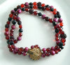 Vintage Marvella Red Rhinestone And Glass Bead 3 Strand Necklace - Vintage Lane Jewelry