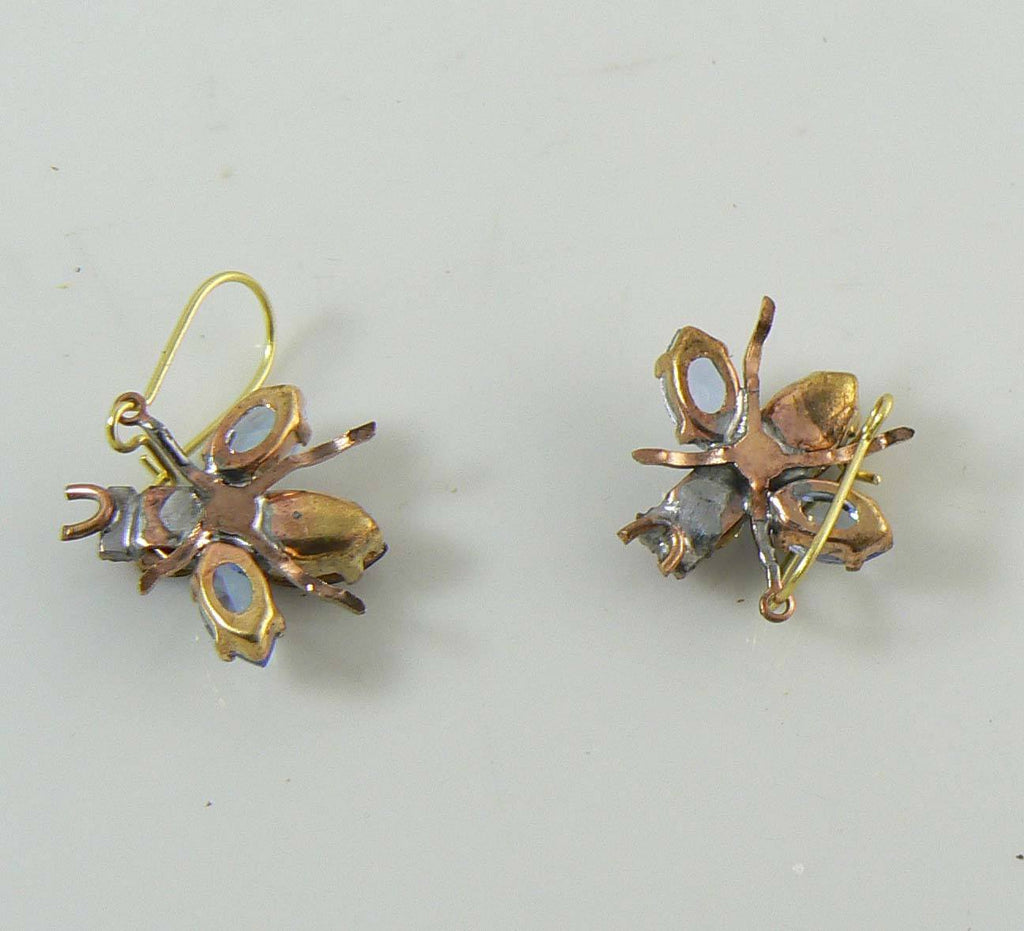Czech Glass Rhinestone Fly Earrings, Topaz and Lavender - Vintage Lane Jewelry