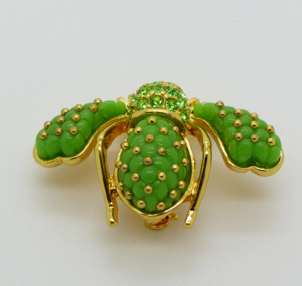 Joan Rivers Quilted Enamel Green Bee Brooch Pin - Vintage Lane Jewelry