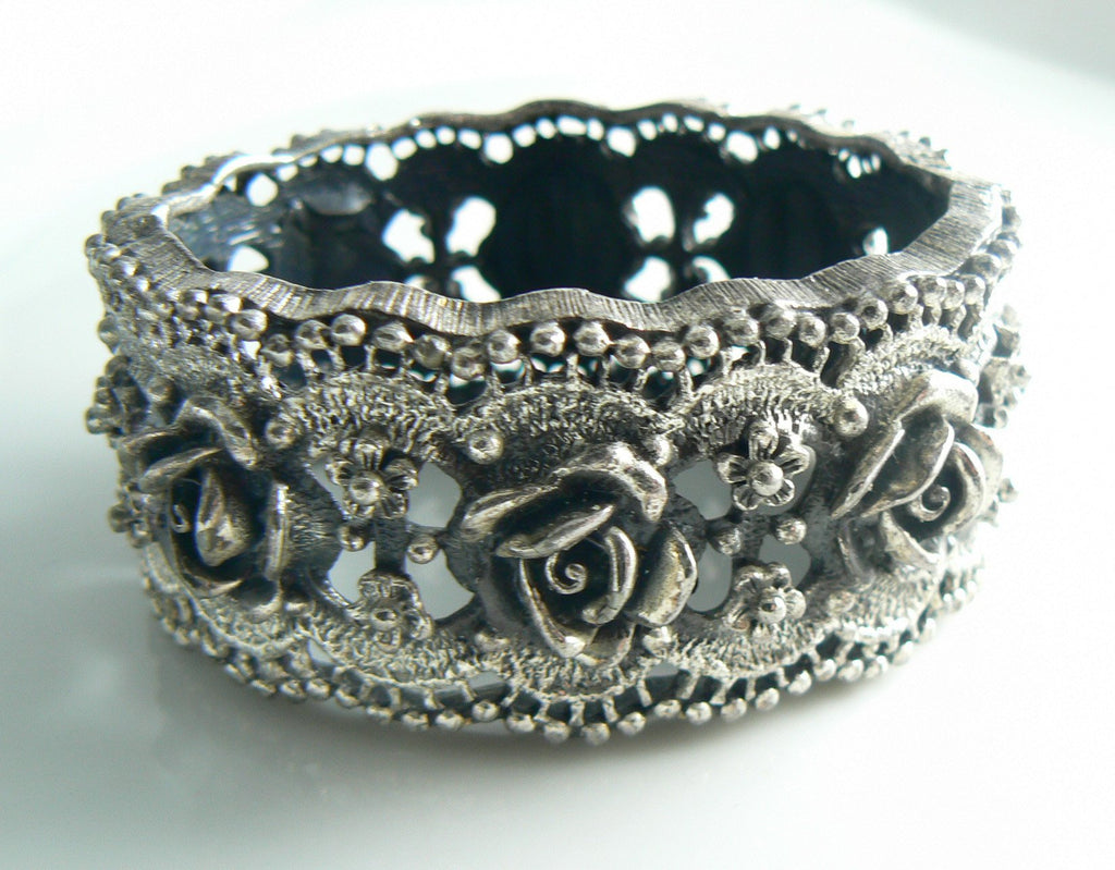 Tortolani roses hinged cuff chunky bracelet - Vintage Lane Jewelry