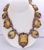 Huge Czech Glass Peach and Lavender Stone Necklace - Vintage Lane Jewelry