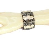 Antique Chinese Export Carved Bovine Bone Silver Filigree Bracelet and Pin - Vintage Lane Jewelry