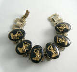 Vintage Gold Tone China Emperor Sword Cab Bracelet - Vintage Lane Jewelry