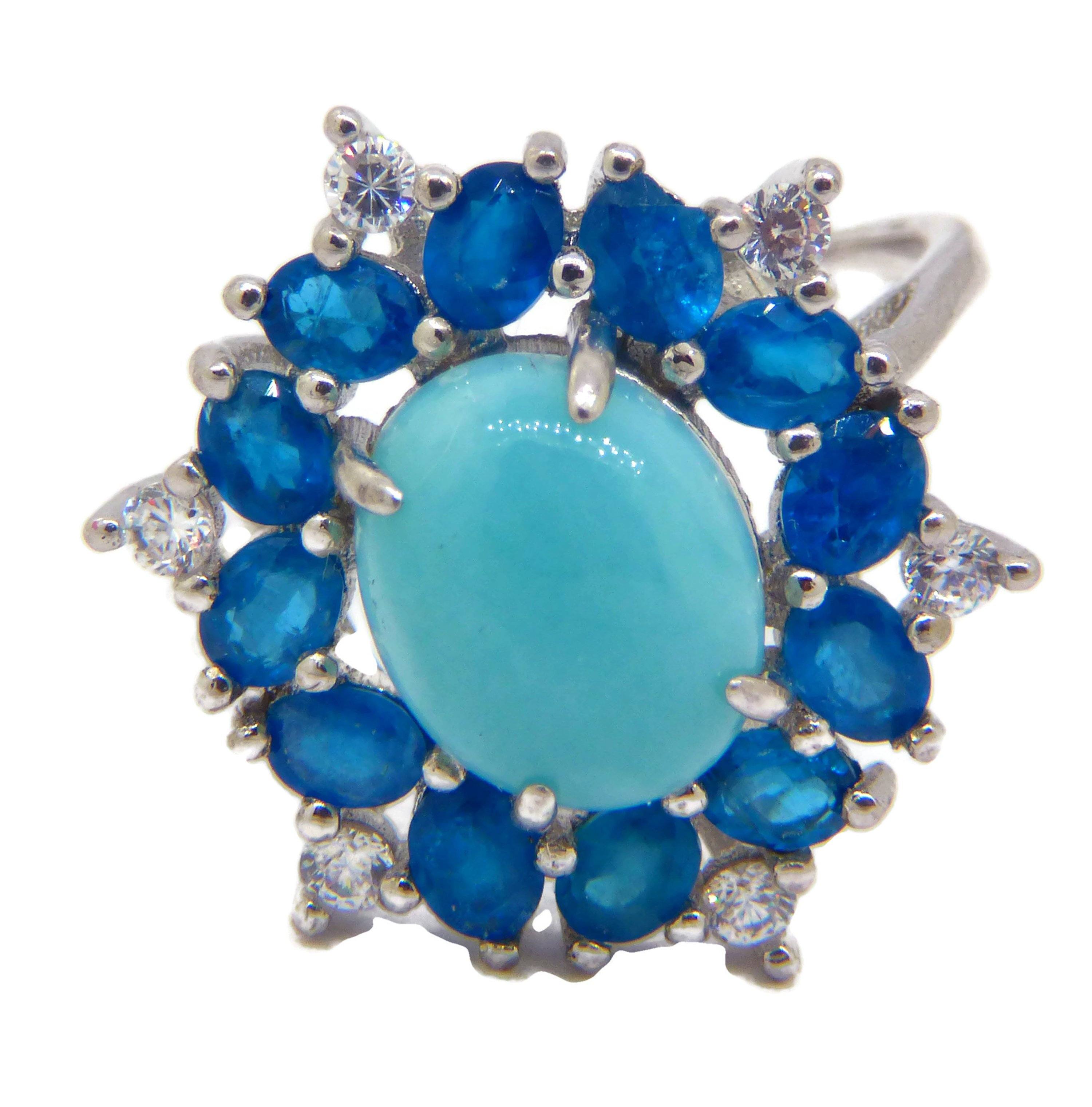 Blue Larimar and Apatite Sterling Silver Ring