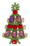 Red Rhinestone Watermelon Heliotrope Czech Husar D Christmas Tree Pin - Vintage Lane Jewelry