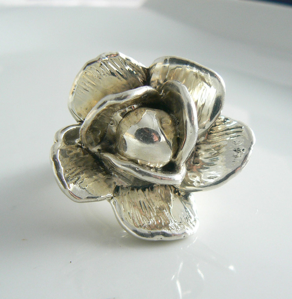 Huge Israel Sterling Silver Modernist Statement Flower Ring - Vintage Lane Jewelry