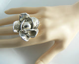 Huge Israel Sterling Silver Modernist Statement Flower Ring - Vintage Lane Jewelry