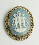 Vintage Blue Celluloid Three Graces Cameo Brooch - Vintage Lane Jewelry