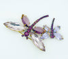 Czech Glass Lavender and Purple Rhinestone Double Dragonfly Brooch, Figural Pin - Vintage Lane Jewelry