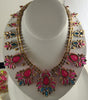 Neon Blue and Pink Czech Glass Stone Rhinestone Statement Necklace - Vintage Lane Jewelry