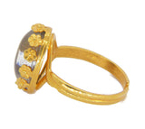 24K Gold Plated Flower Crown Bezel Setting Mood Ring, Adjustable - Vintage Lane Jewelry