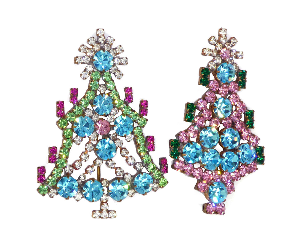 Husar D Czech Glass Christmas Tree Pins - Vintage Lane Jewelry