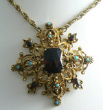 Florenza Garnet Turquoise Glass Maltese Cross Necklace - Vintage Lane Jewelry