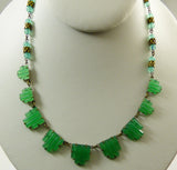Vintage Vauxhall Chrysoprase Green Step Glass Beaded Necklace - Vintage Lane Jewelry