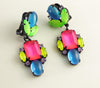 Czech Multicolored Pastel Neon Clip Earrings - Vintage Lane Jewelry