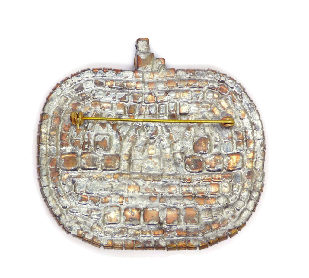 Halloween Jack O'Lantern Pumpkin Czech Glass Rhinestone Brooch - Vintage Lane Jewelry