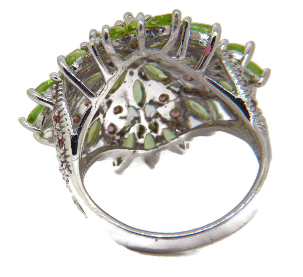 Peridot and Sapphire 14k white gold over sterling ring - Vintage Lane Jewelry