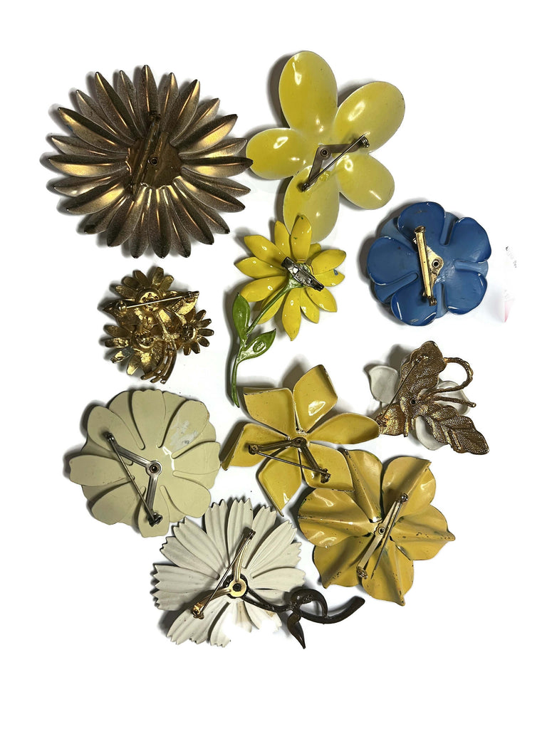 Vintage Enamel Flower Lot Earth Tones - Vintage Lane Jewelry
