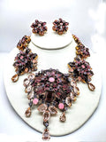Huge Deep Purple Czech Glass Statement Necklace and Earrings - Vintage Lane Jewelry