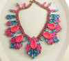 Neon Blue and Pink Czech Glass Stone Rhinestone Statement Necklace - Vintage Lane Jewelry