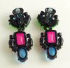 Czech Multicolored Pastel Neon Clip Earrings - Vintage Lane Jewelry