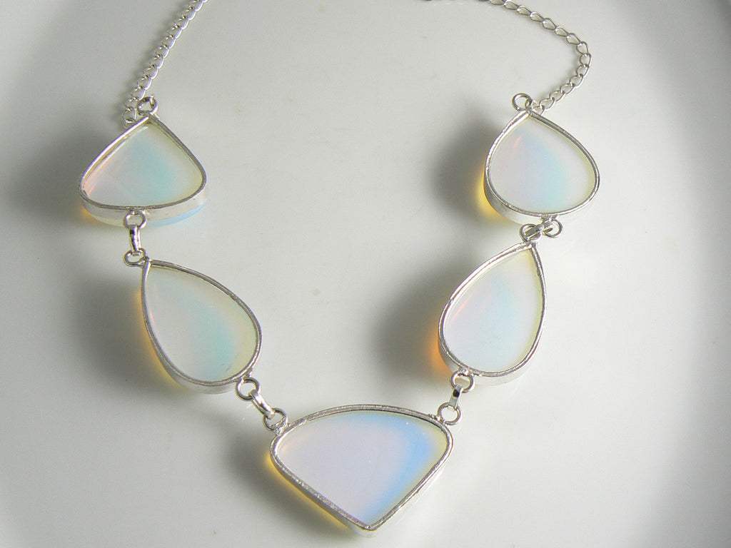 White Opaline Gemstone 925 Sterling Silver Necklace - Vintage Lane Jewelry