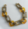 Unusual Brass And Amber Glass Filigree Link Bracelet - Vintage Lane Jewelry