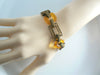 Unusual Brass And Amber Glass Filigree Link Bracelet - Vintage Lane Jewelry