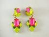 Czech Neon Yellow and Pink Clip Earrings - Vintage Lane Jewelry