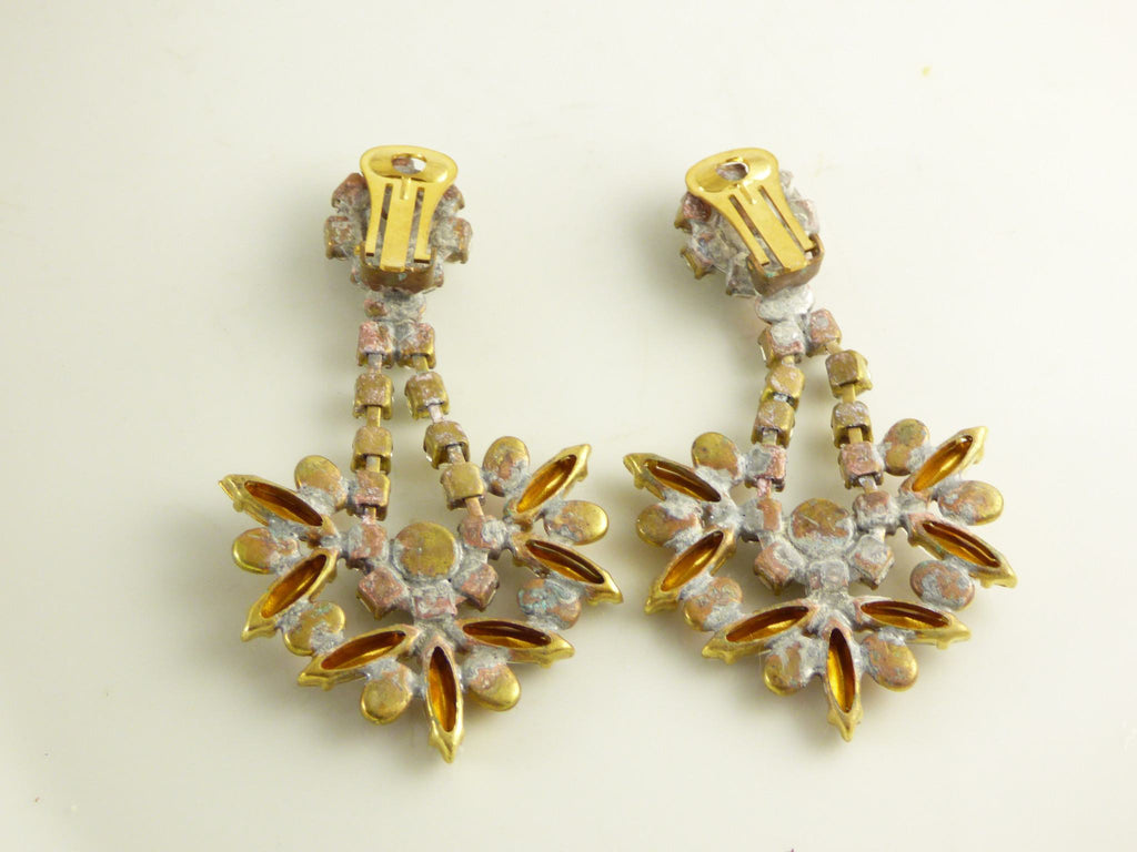 Rhinestone Czech Glass Clip Earrings - Vintage Lane Jewelry