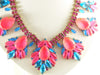 Neon Blue and Pink Czech Glass Stone Rhinestone Statement Necklace - Vintage Lane Jewelry