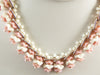 Germany Pink and White Glass Necklace and Clip Earring Set - Vintage Lane Jewelry