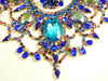 Czech Glass Statement Blue Pink Rhinestone Parure. Necklace, Earrings and Ring - Vintage Lane Jewelry