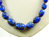 Danecraft Sterling Bohemian Peacock Blue Foil Art Glass Bead Necklace - Vintage Lane Jewelry