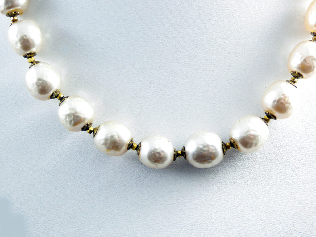 Vintage Miriam Haskell Large Baroque Glass Pearl Necklace - Vintage Lane Jewelry