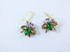 Czech Glass Rhinestone Fly Earrings, Green and Light Yellow - Vintage Lane Jewelry