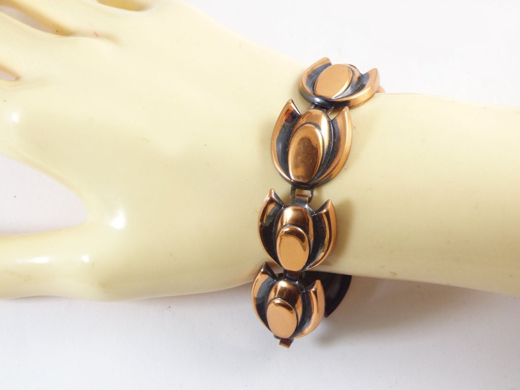 Matisse Renoir Classic Copper Tulip Necklace, Bracelet and Pin - Vintage Lane Jewelry