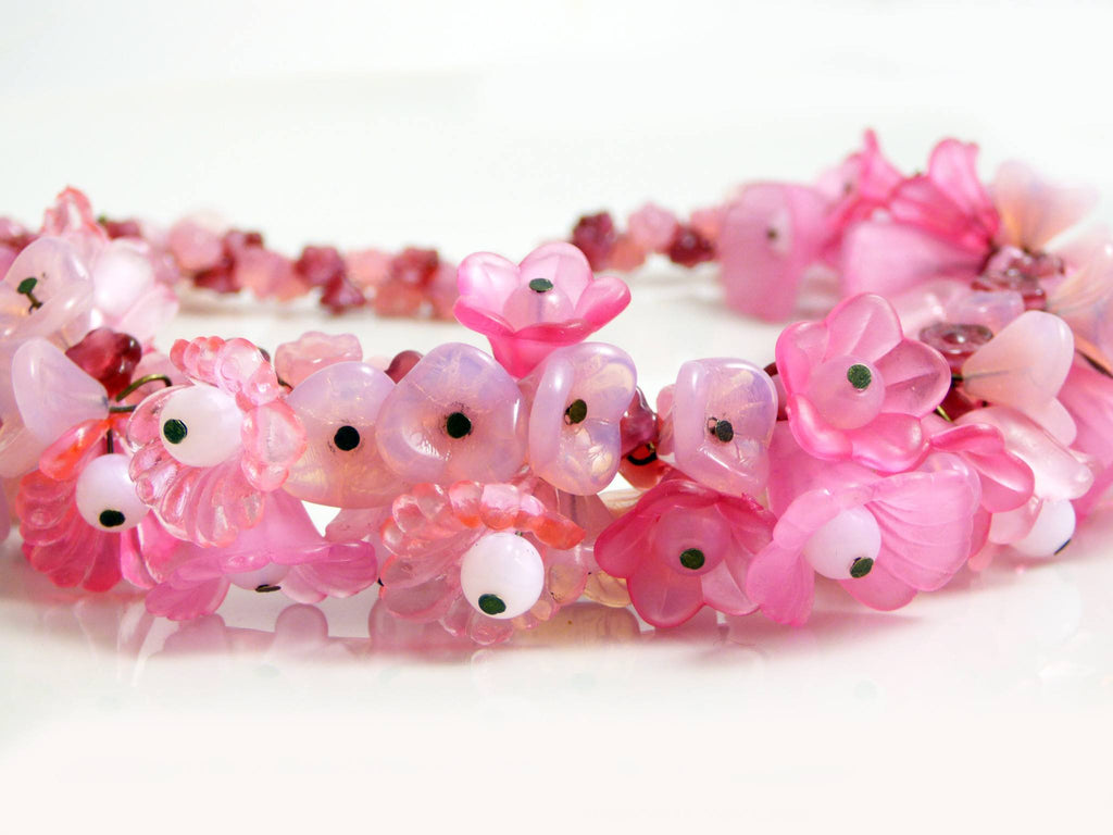 Glass Flower Bead Necklace, Shades of Pink - Vintage Lane Jewelry