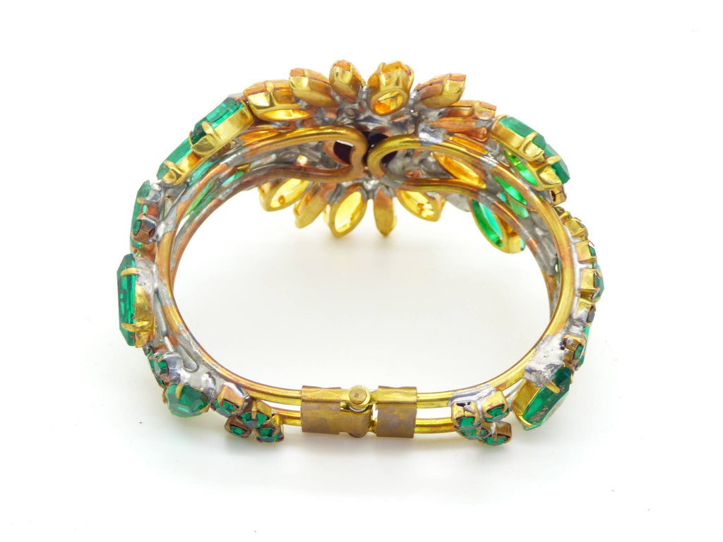 Czech Glass Sunflower Clamper Bracelet - Vintage Lane Jewelry