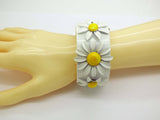 White Enamel Daisy Cuff Bracelet and Clip Earrings - Vintage Lane Jewelry
