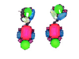 Czech Neon Glass Stone Japanned Earrings - Vintage Lane Jewelry