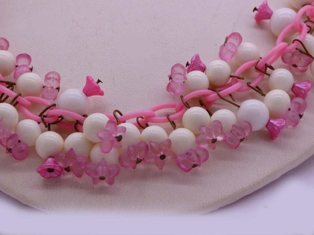 Pink and White Early Plastic Necklace - Vintage Lane Jewelry