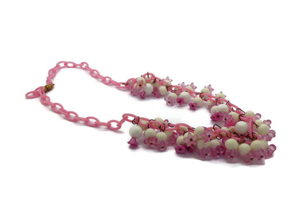 Necklace - Ceramic SHORT - Pink Clay beads with Antique Gold- Pretty In  Pink Collection