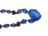 Art Deco Blue Glass Filigree Necklace - Vintage Lane Jewelry