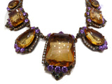 Huge Czech Glass Peach and Lavender Stone Necklace - Vintage Lane Jewelry