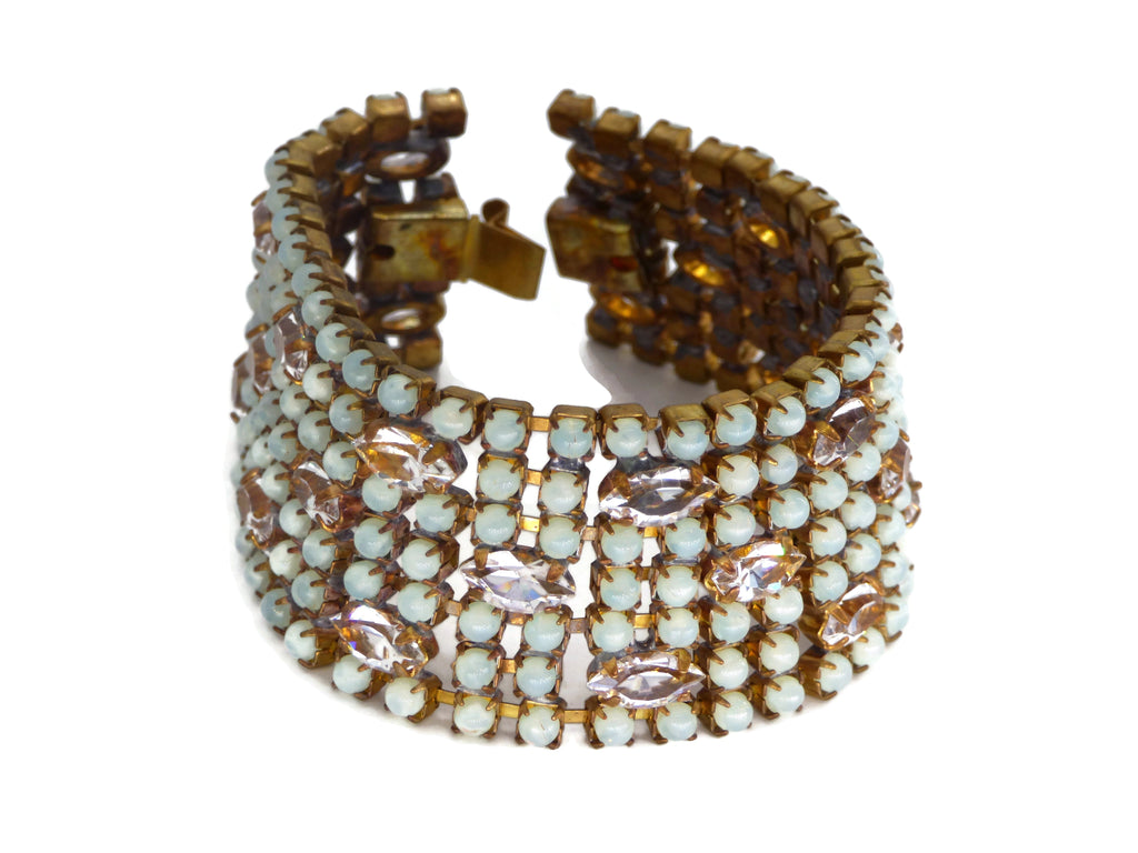 Vaseline Uranium Husar D Czech Glass Bracelet - Vintage Lane Jewelry